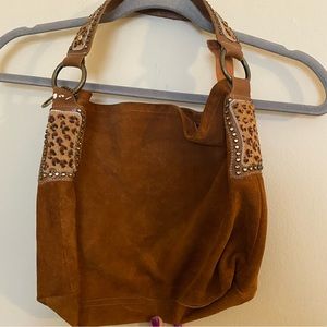 Leatherock Suede Cheetah Studded Shoulder Bag